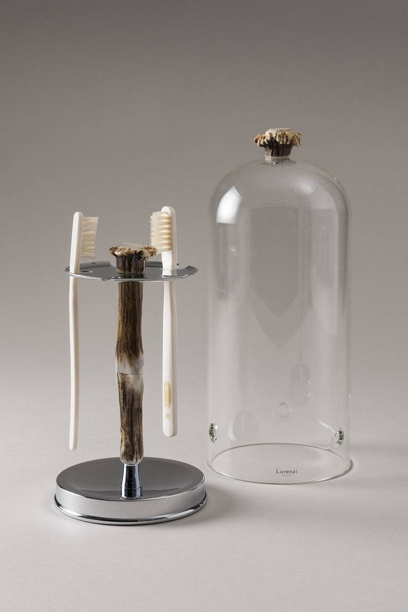 Lorenzi Milano Porta Spazzolini Toilette Con Copertura Vetro In Cervo (palco)