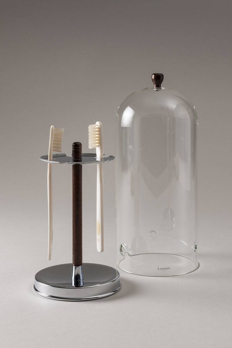 Lorenzi Milano Porta Spazzolini Toilette Con Copertura Vetro In Legno