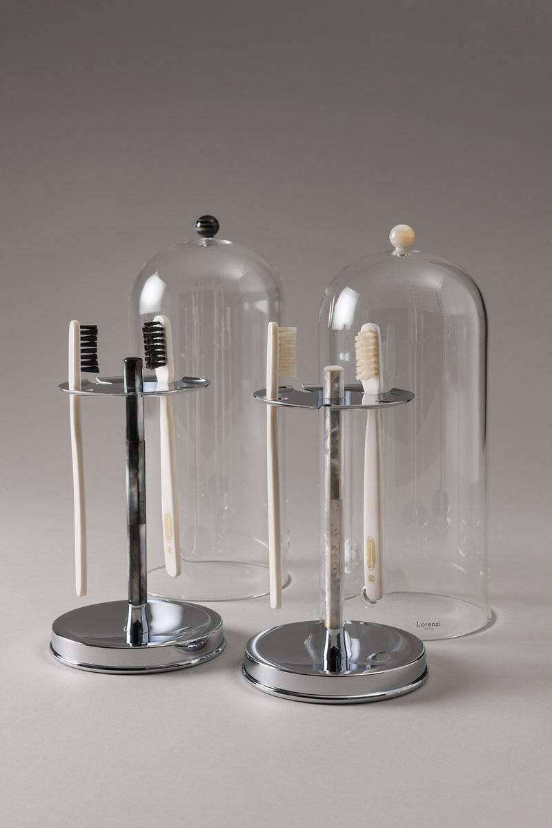 Lorenzi Milano Porta Spazzolini Toilette Con Copertura Vetro In Madreperla