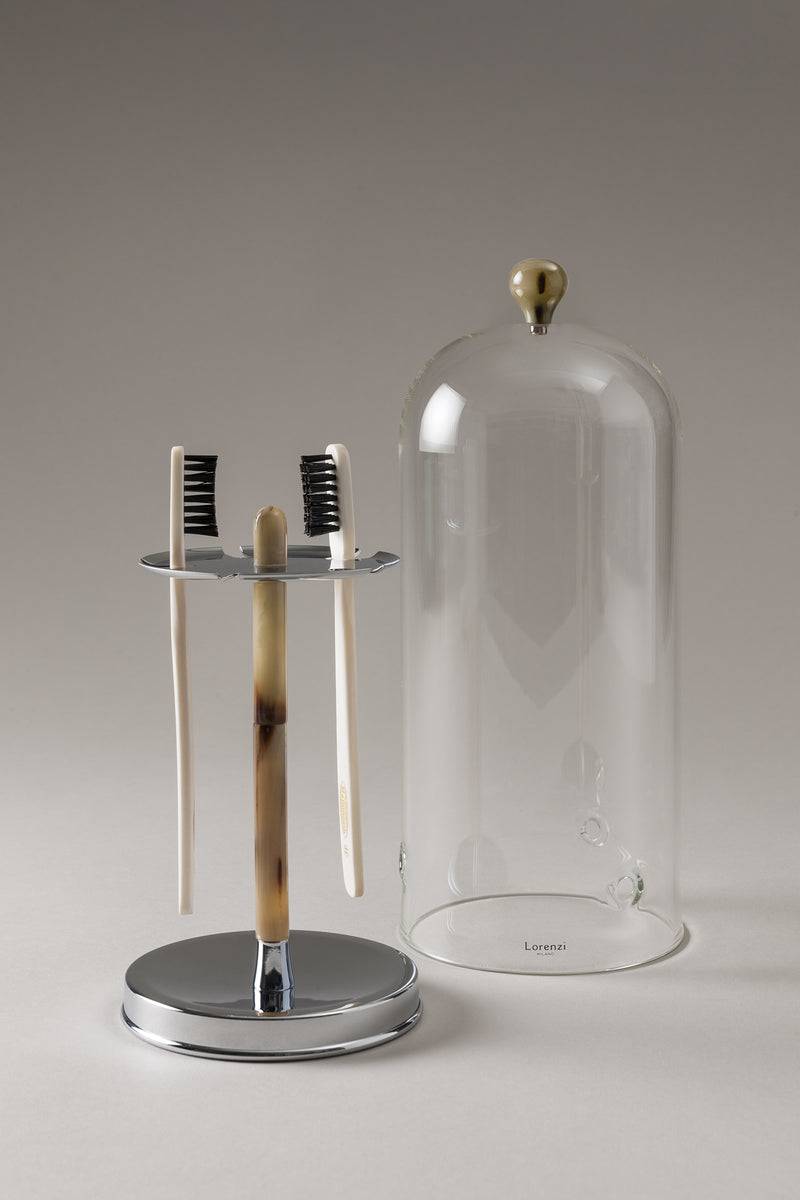 Lorenzi Milano Porta Spazzolini Toilette Con Copertura Vetro In Zebu