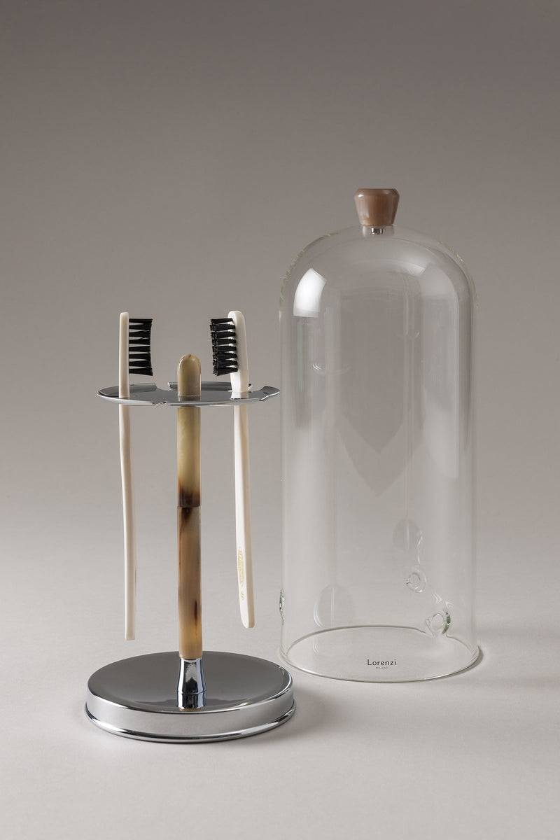 Lorenzi Milano Porta Spazzolini Toilette Con Copertura Vetro In Zebu