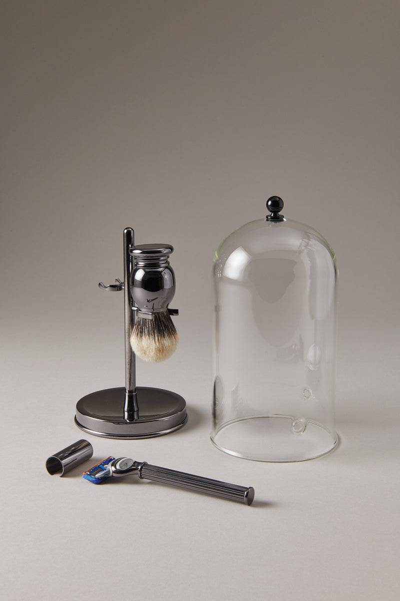 Lorenzi Milano Set Barba Toilette Con Campana In Nichel Nero