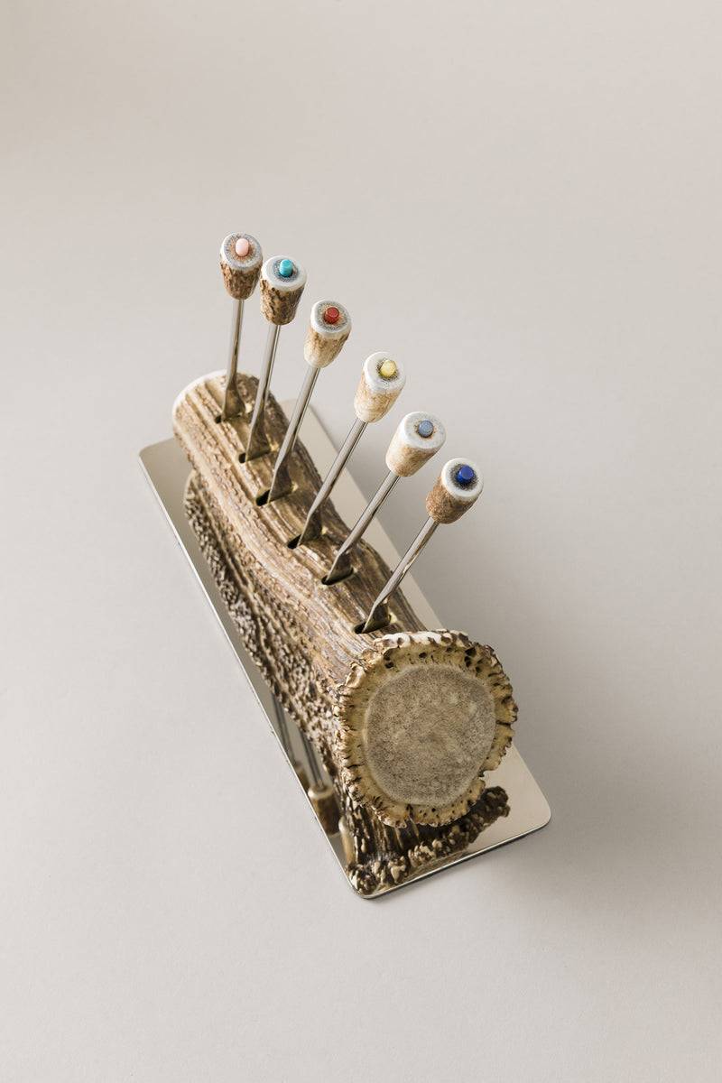 Lorenzi Milano Set Forchette Fonduta Formaggio In Cervo (palco)