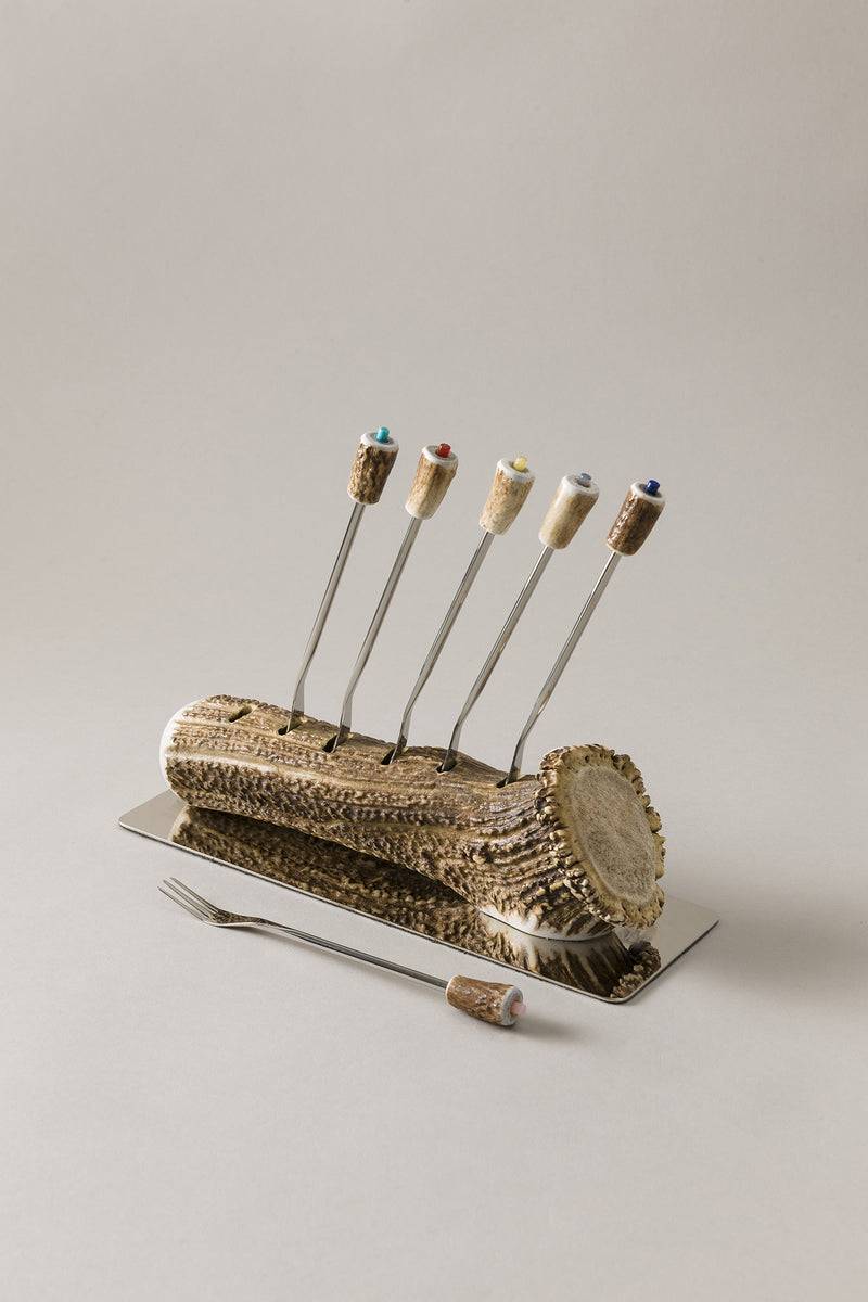 Lorenzi Milano Set forchette fonduta formaggio in Cervo (palco)