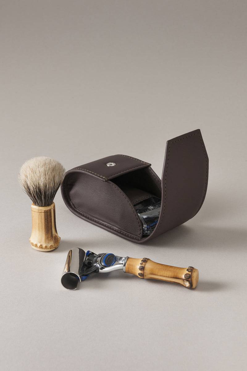 Lorenzi Milano Set rasoio pennello barba viaggio in Bambù