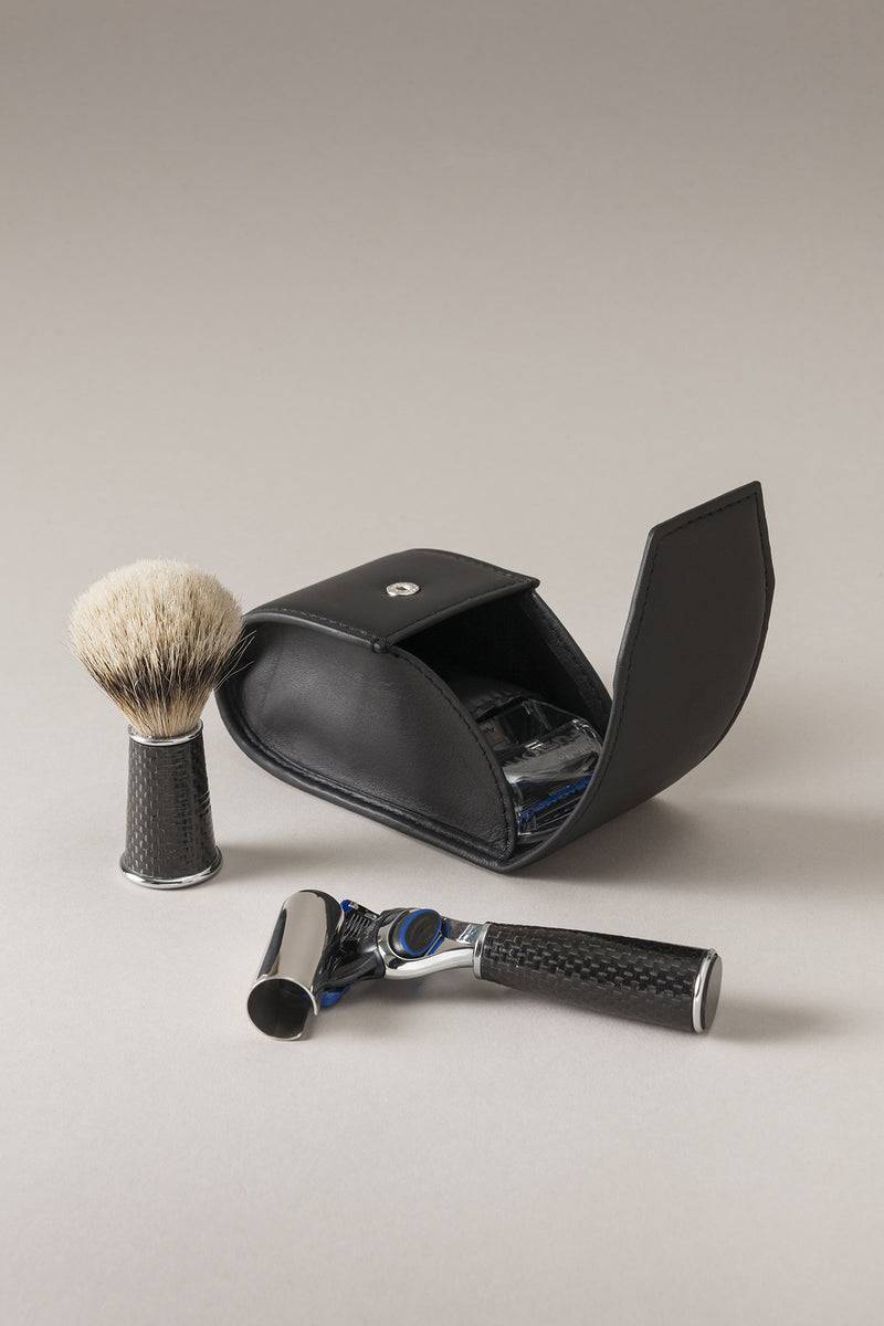 Lorenzi Milano Set rasoio pennello barba viaggio in Carbonio