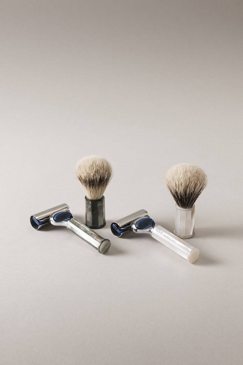 Lorenzi Milano Set Rasoio Pennello Barba Viaggio In Madreperla