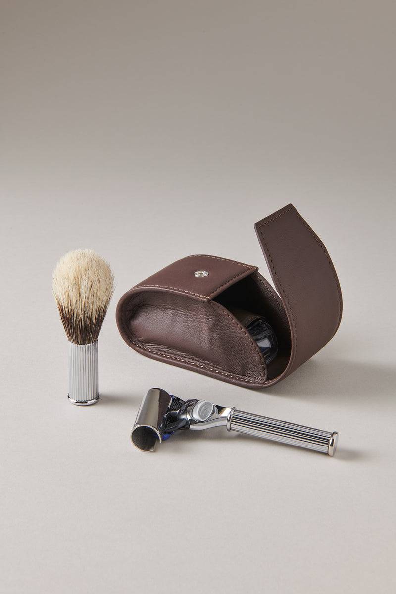 Lorenzi Milano Set rasoio pennello barba viaggio in Ottone cromato