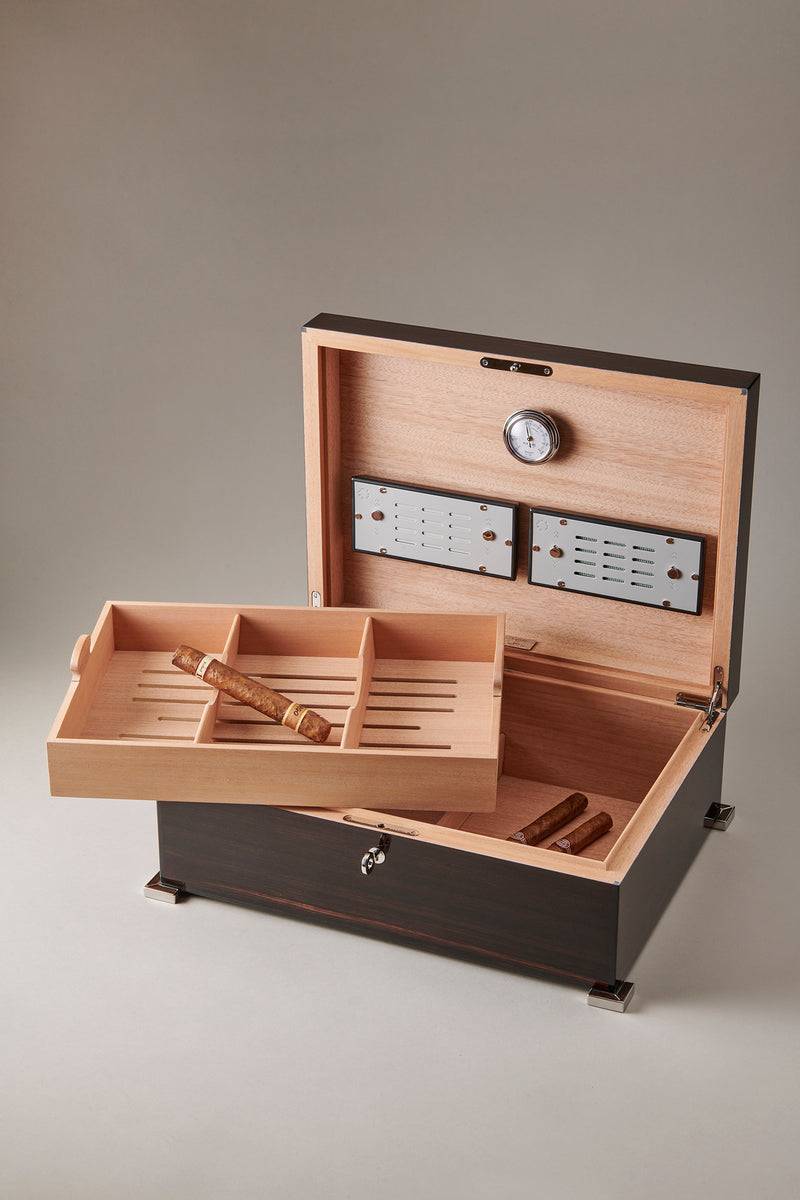 Lorenzi Milano Umidificatore porta sigari grande in Ebano makassar