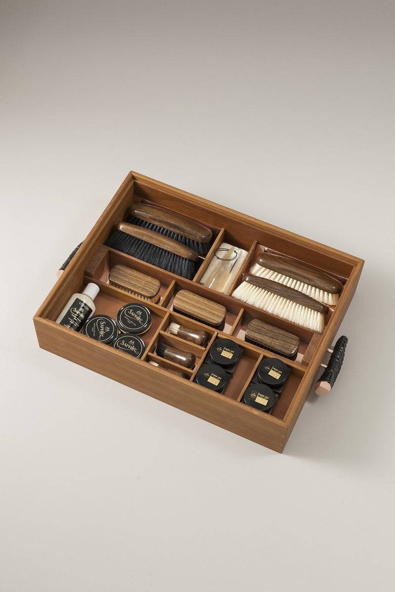 Lorenzi Milano Vassoio pulizia scarpe con spazzole Ovangkol in Springbok