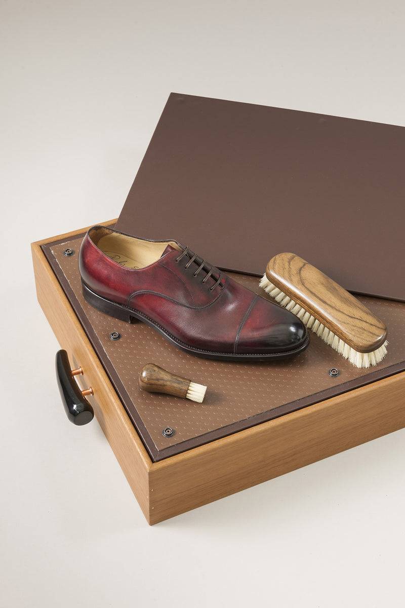 Lorenzi Milano Vassoio Pulizia Scarpe Con Spazzole Ovangkol In Zebu