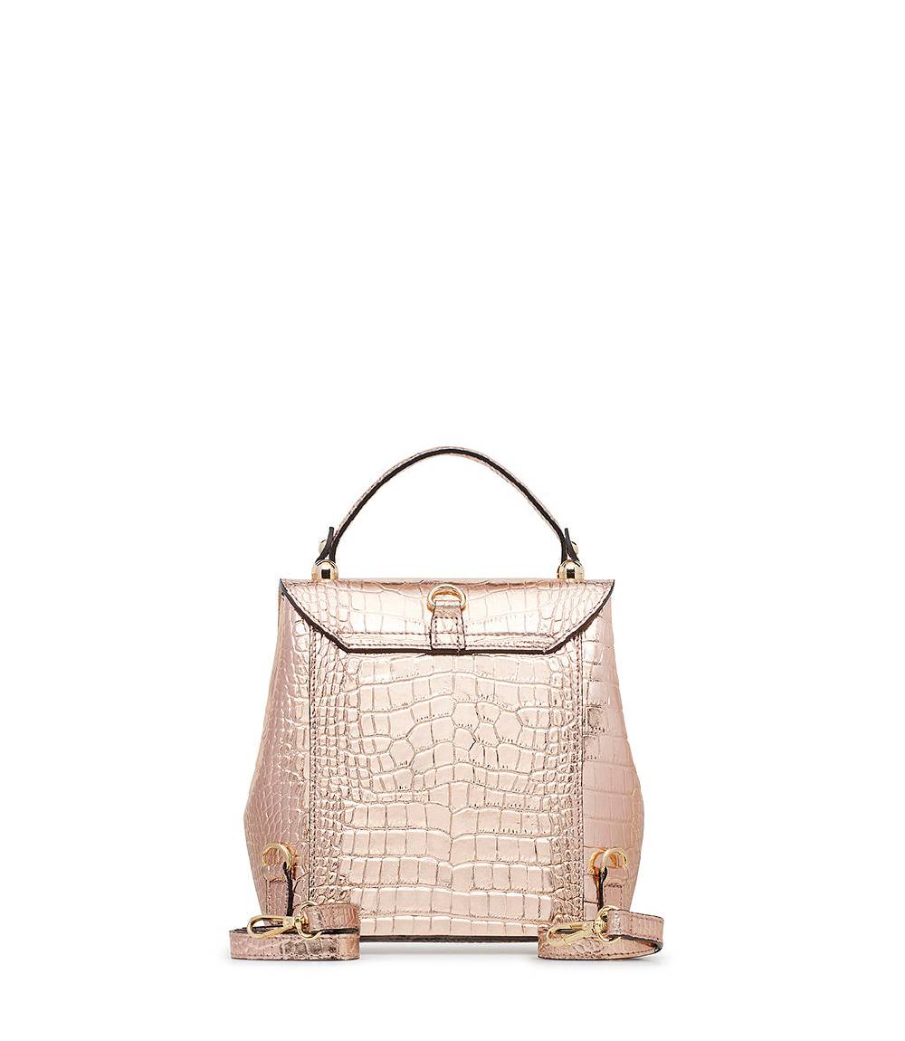 Loriblu Borsa A Mano Rosa In Pelle Laminata Stampa Cocco