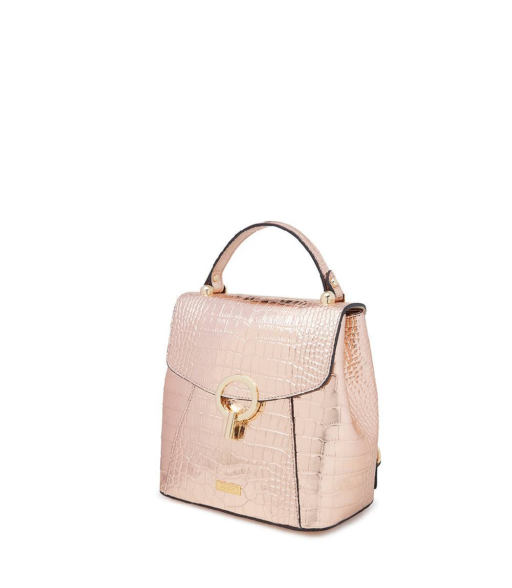 Loriblu Borsa A Mano Rosa In Pelle Laminata Stampa Cocco