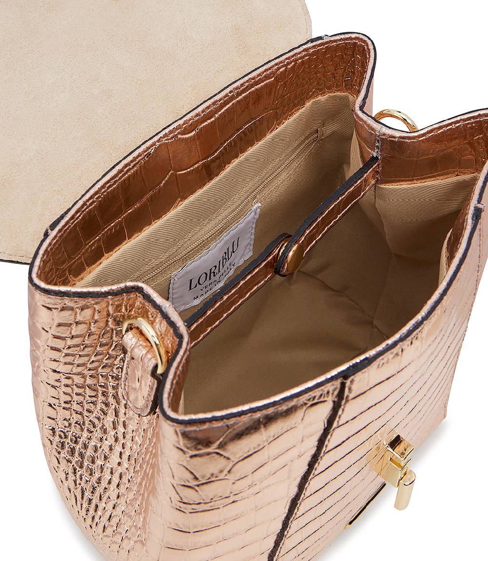 Loriblu Borsa A Mano Rosa In Pelle Laminata Stampa Cocco