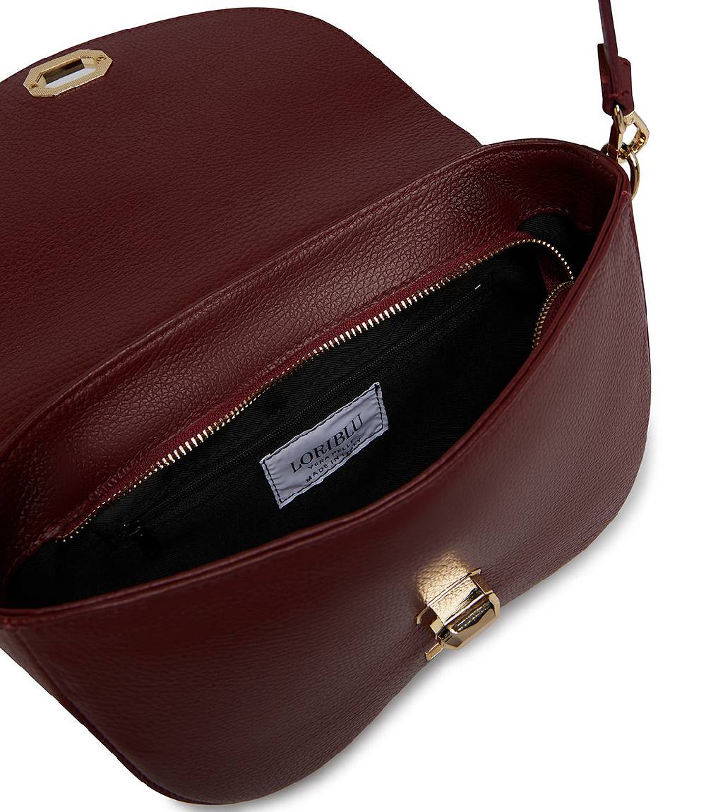Loriblu Borsa A Tracolla In Pelle Rosso Scuro Testurizzata