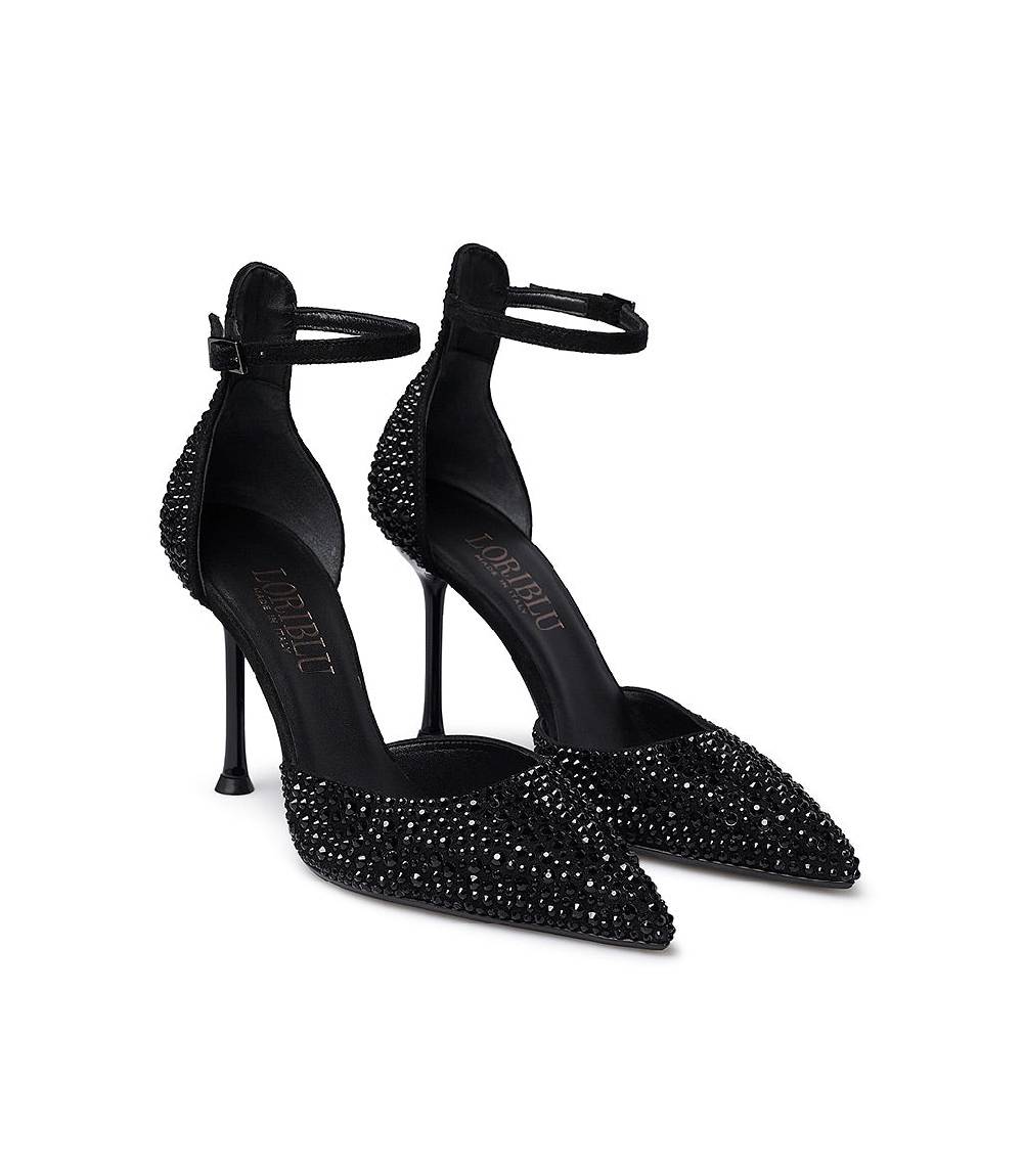 Loriblu Décolleté Gioiello In Raso Nero Con Cristalli All-over