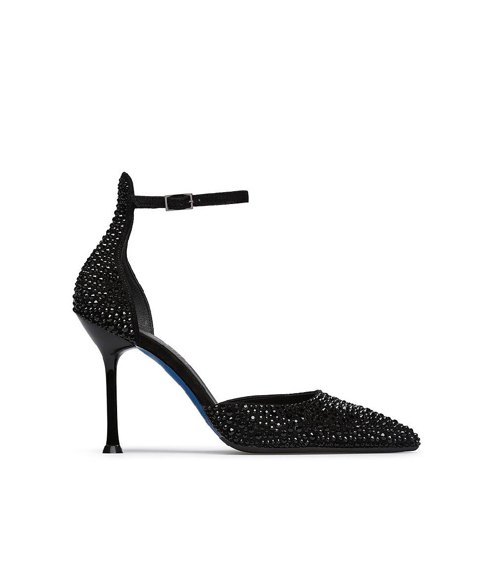 Loriblu Décolleté gioiello in raso nero con cristalli all-over