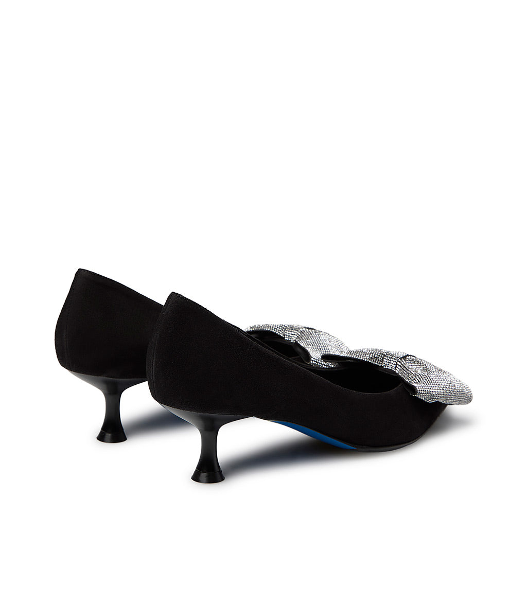 Loriblu Décolleté In Camoscio Nero Con Fiocco Micro Cristalli