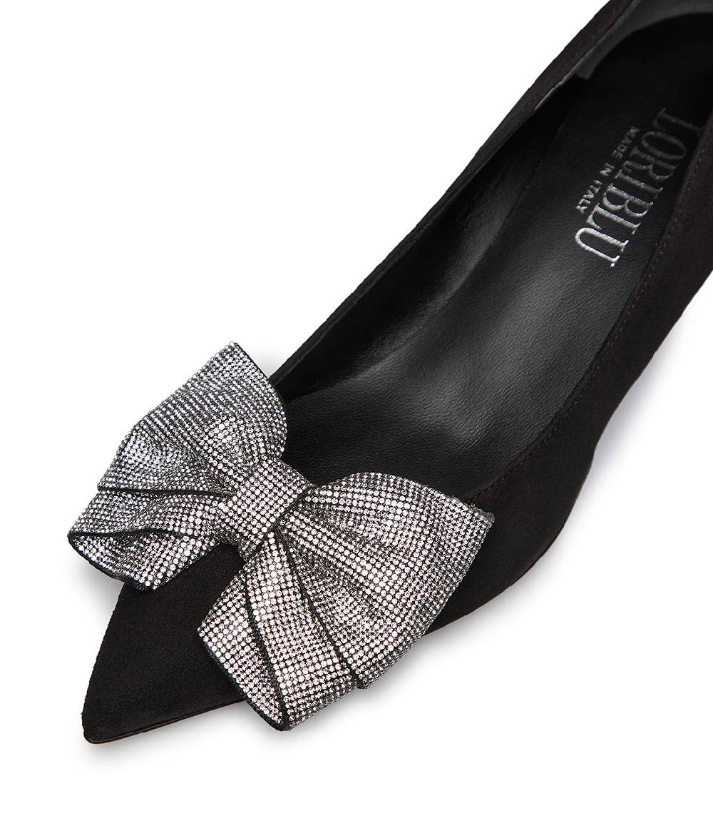 Loriblu Décolleté In Camoscio Nero Con Fiocco Micro Cristalli