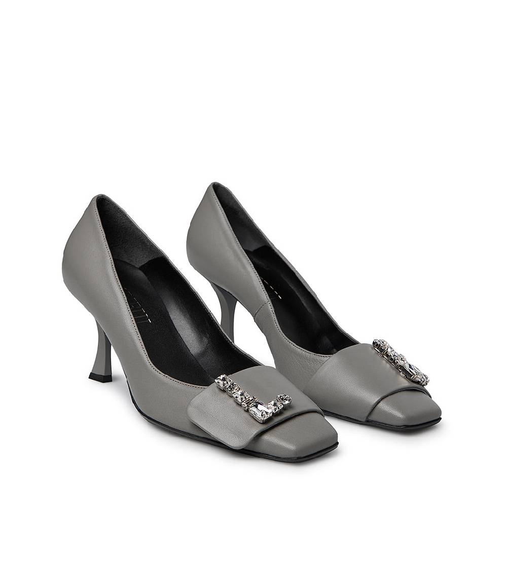 Loriblu Décolleté In Nappa Grigio Con Logo Signature Cristalli