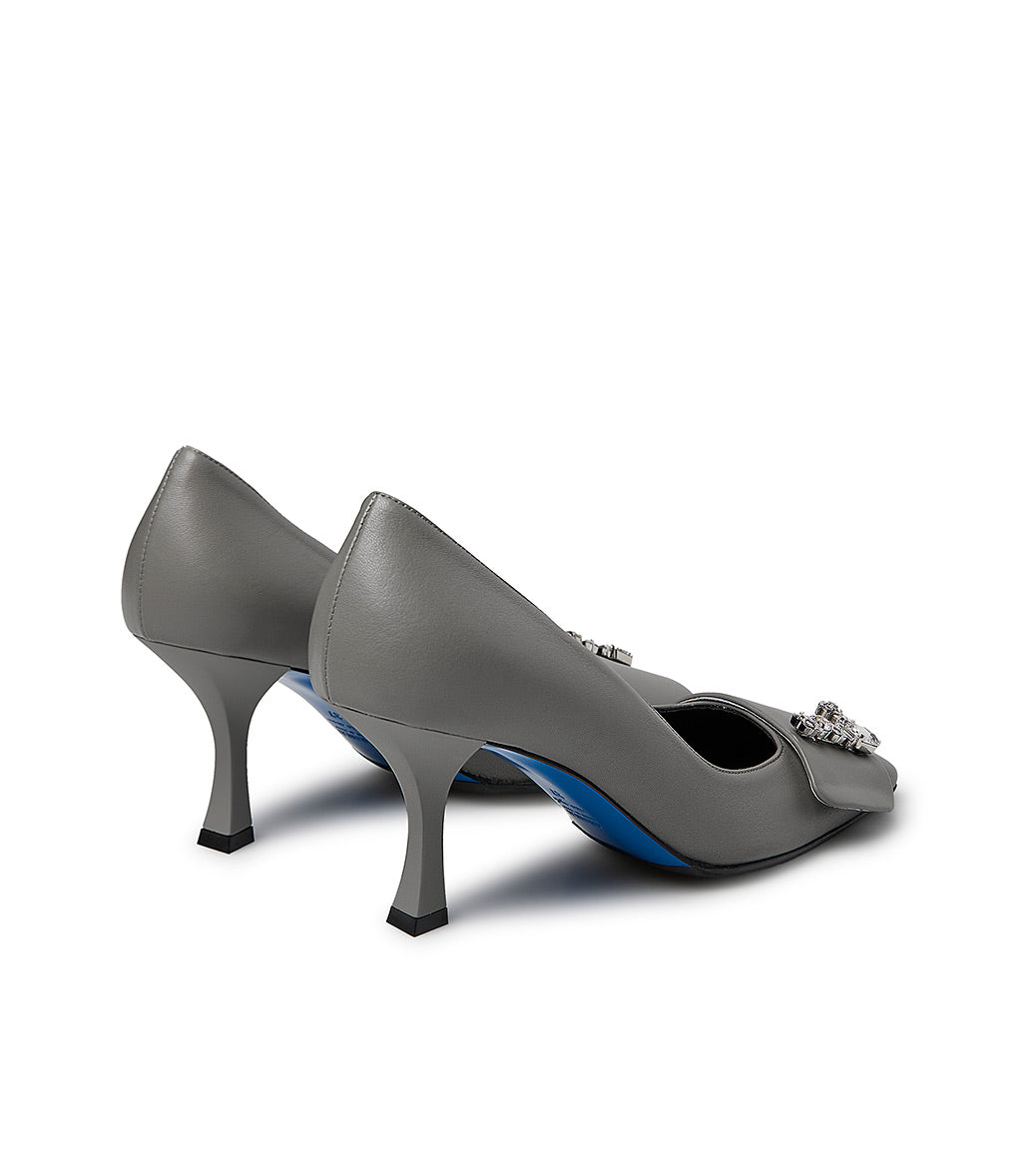 Loriblu Décolleté In Nappa Grigio Con Logo Signature Cristalli