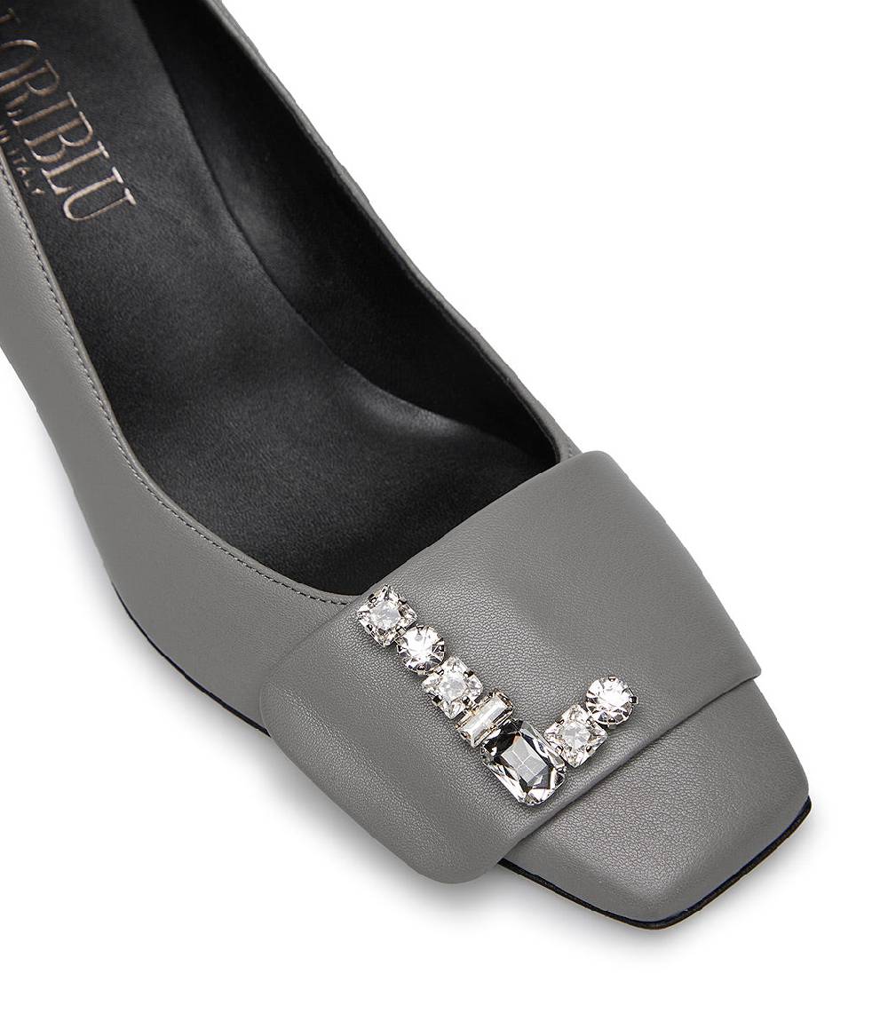 Loriblu Décolleté In Nappa Grigio Con Logo Signature Cristalli