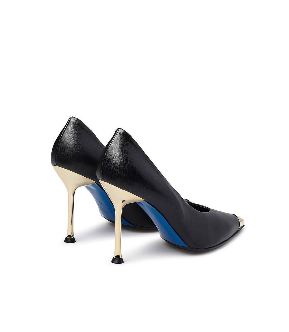 Loriblu Décolleté In Nappa Nera Con Tacco E Punta In Metallo Oro