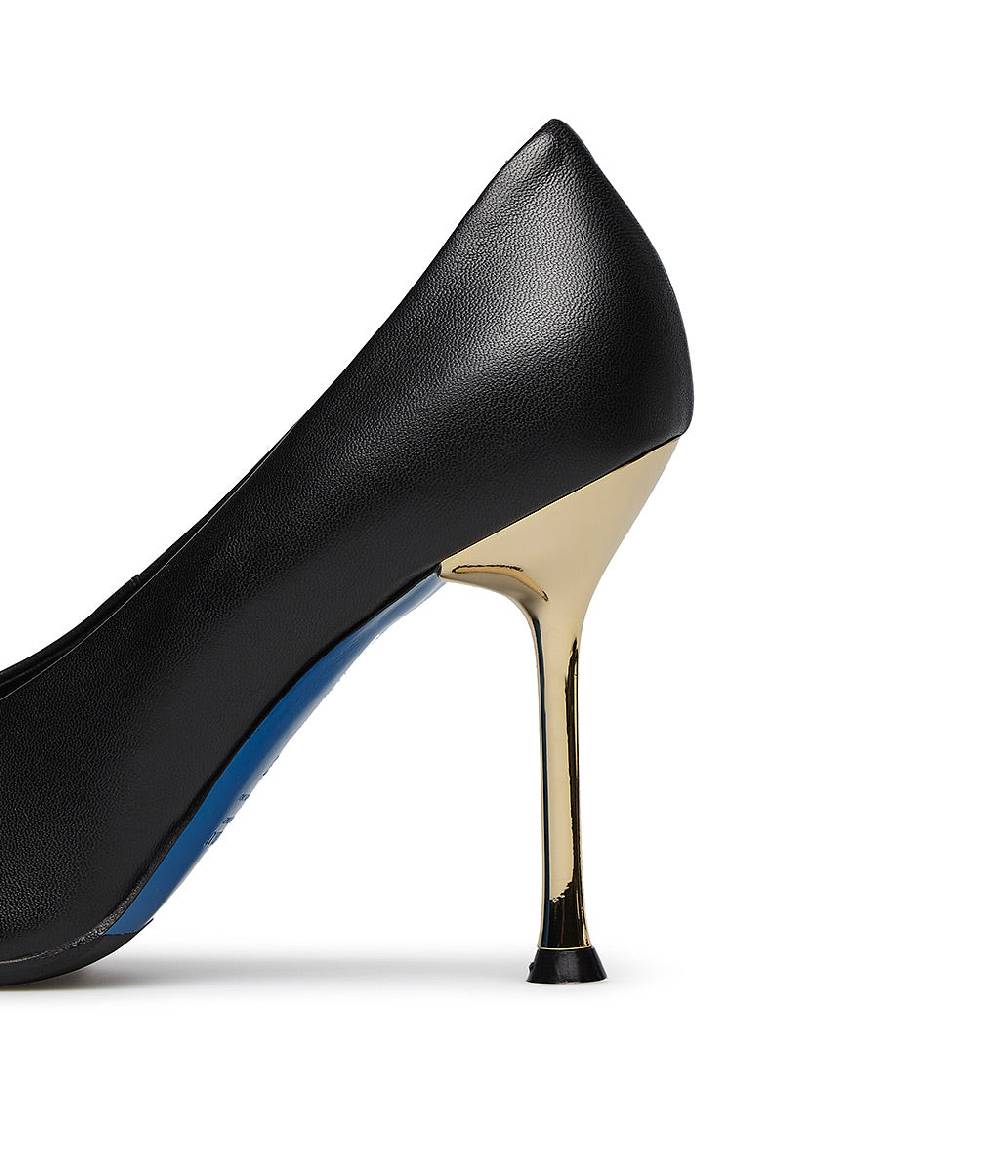 Loriblu Décolleté In Nappa Nera Con Tacco E Punta In Metallo Oro