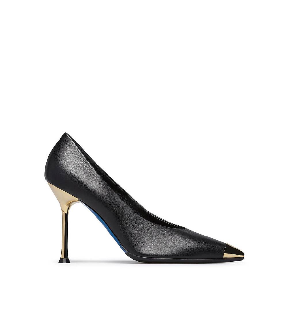 Loriblu Décolleté in nappa nera con tacco e punta in metallo oro