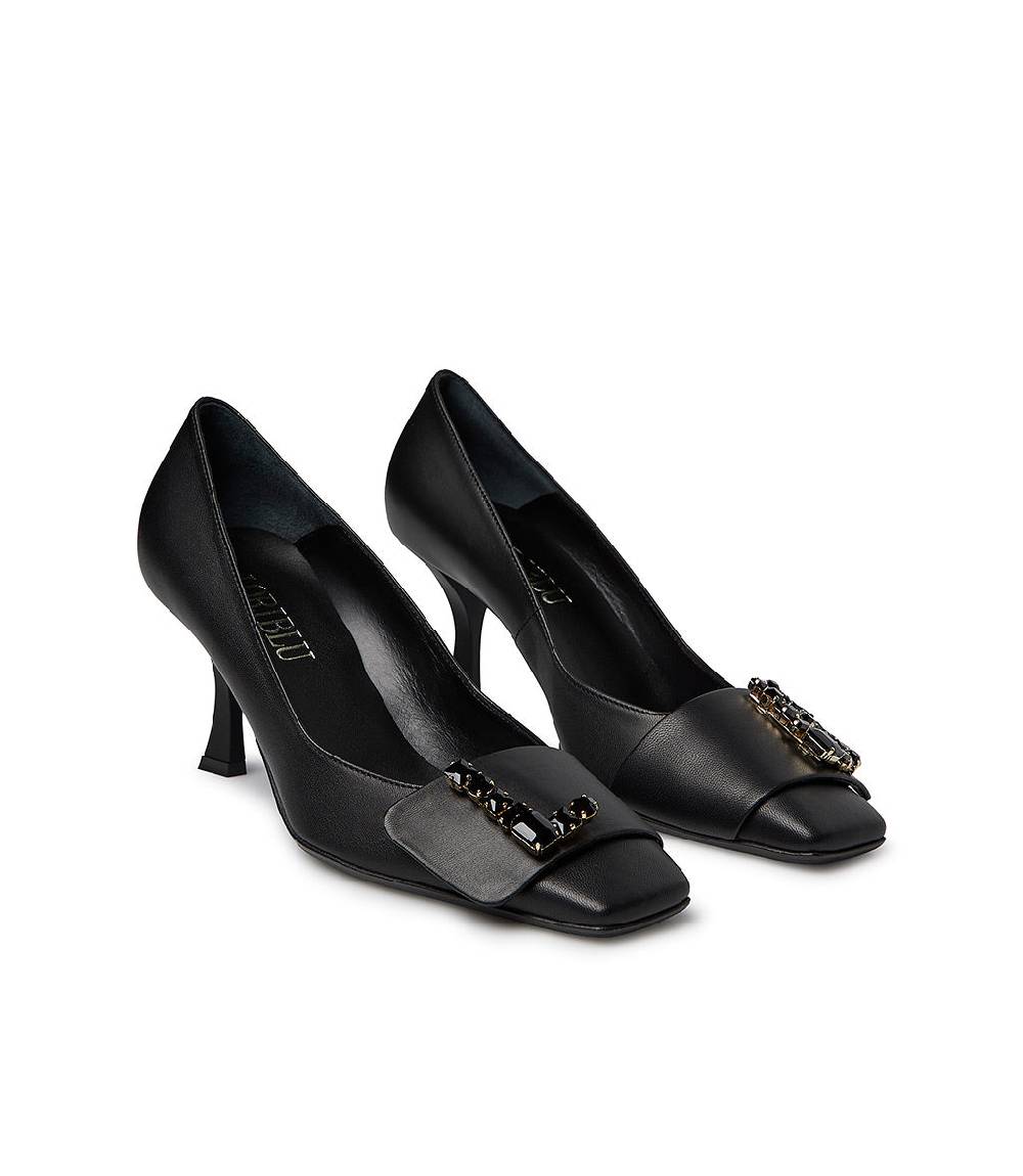 Loriblu Décolleté In Nappa Nero Con Logo Signature Cristalli