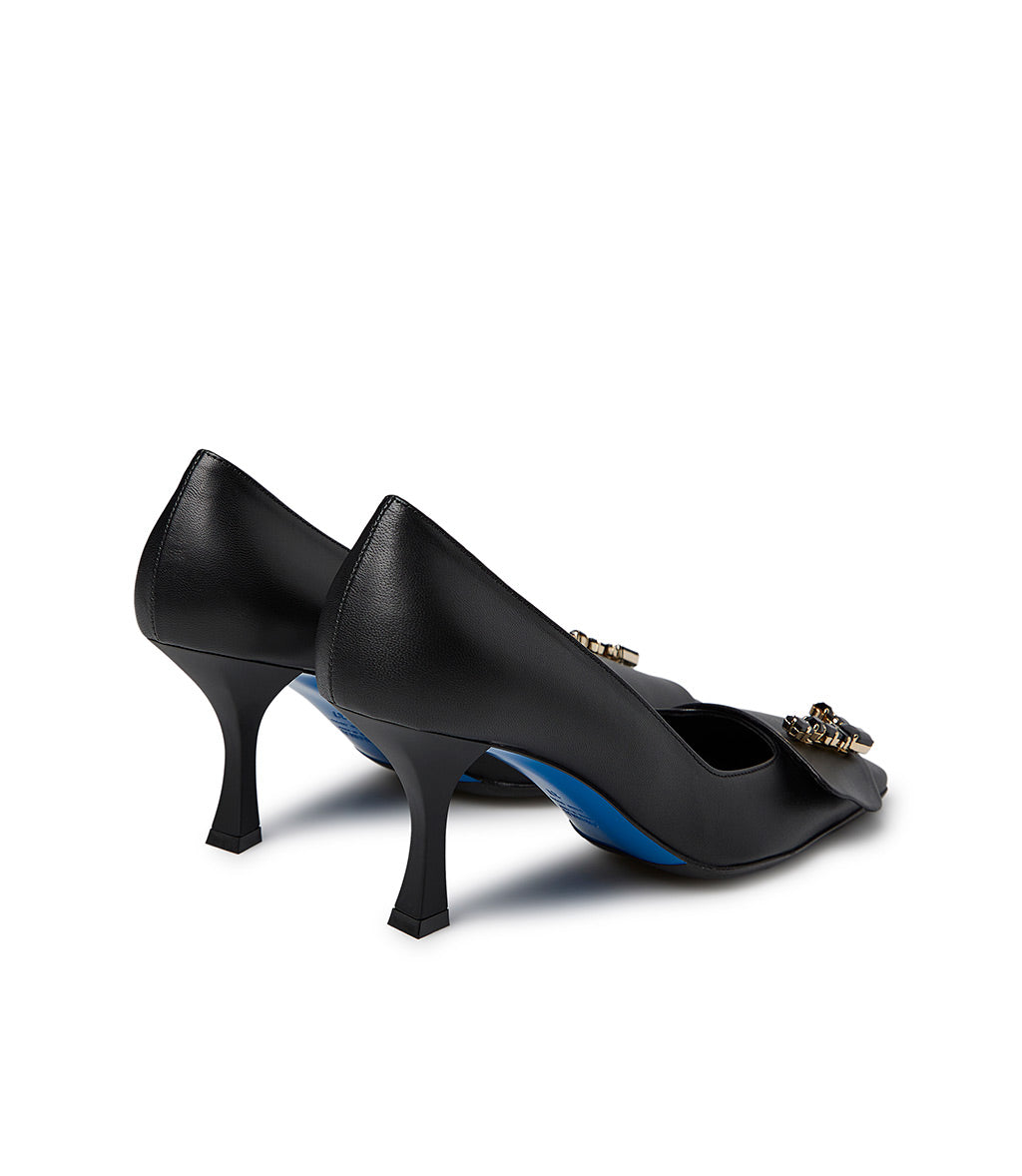 Loriblu Décolleté In Nappa Nero Con Logo Signature Cristalli