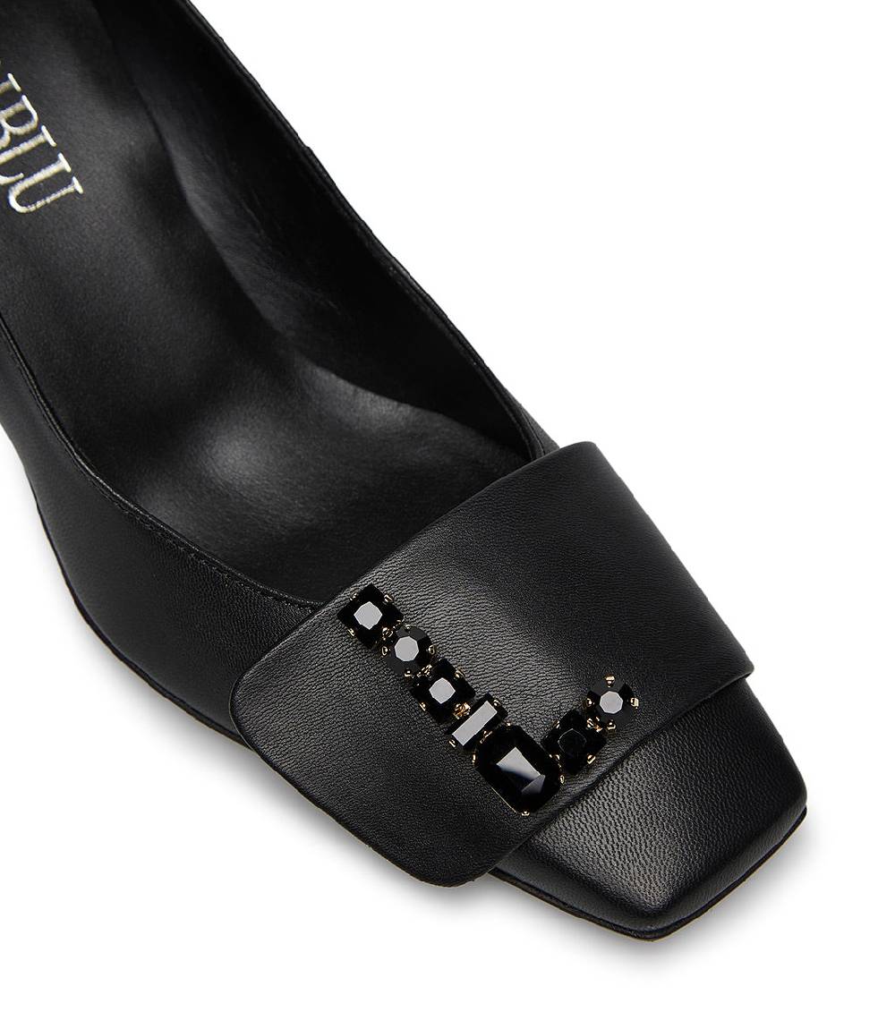 Loriblu Décolleté In Nappa Nero Con Logo Signature Cristalli