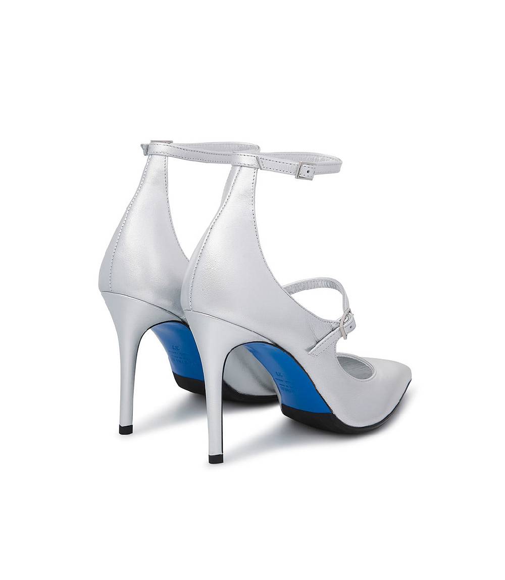 Loriblu Decollete In Pelle Nappa Laminata Argento Con Cinturini