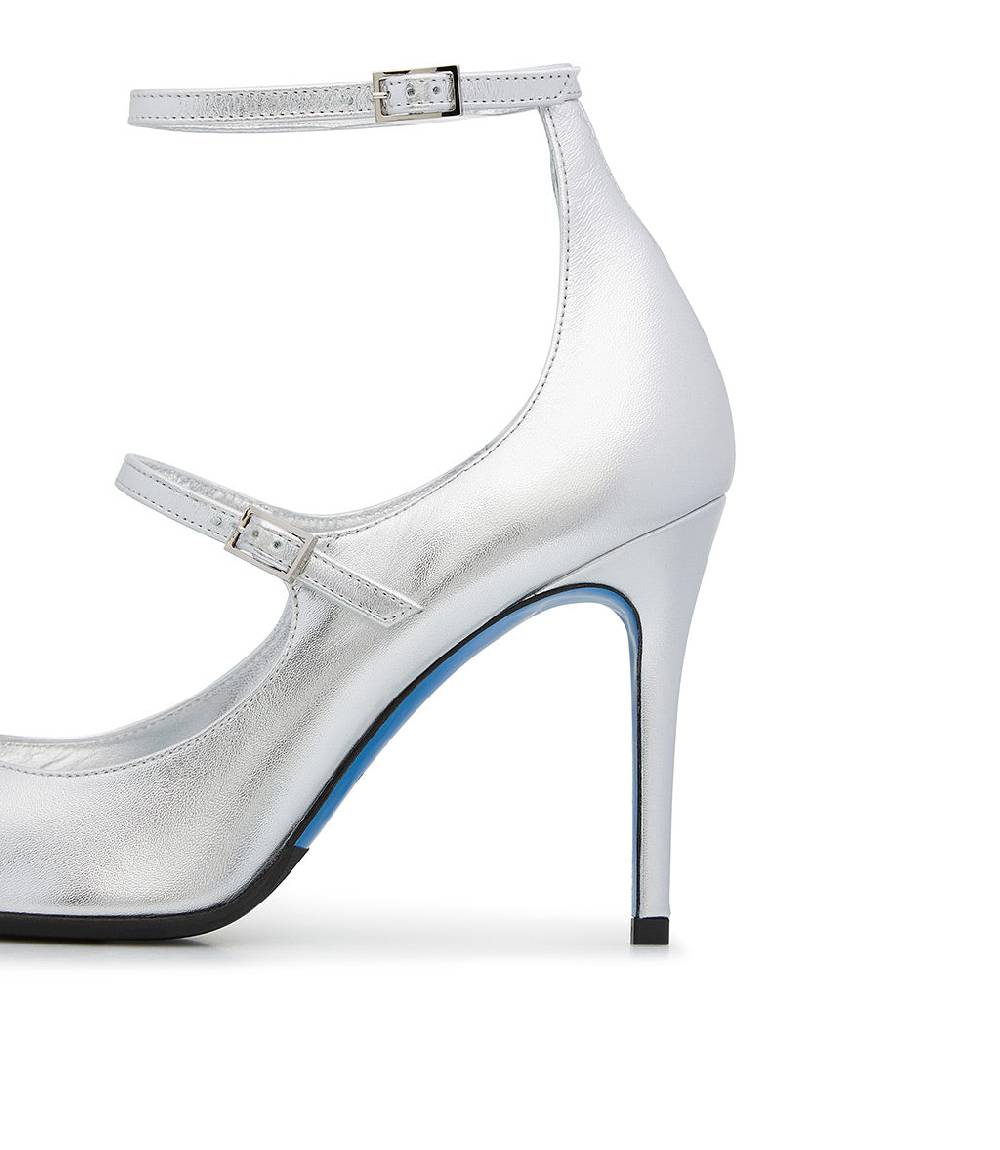 Loriblu Decollete In Pelle Nappa Laminata Argento Con Cinturini