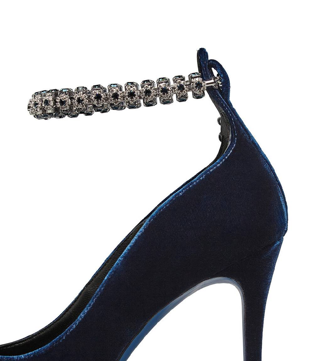 Loriblu Décolleté In Velluto Blu Con Cinturino Gioiello