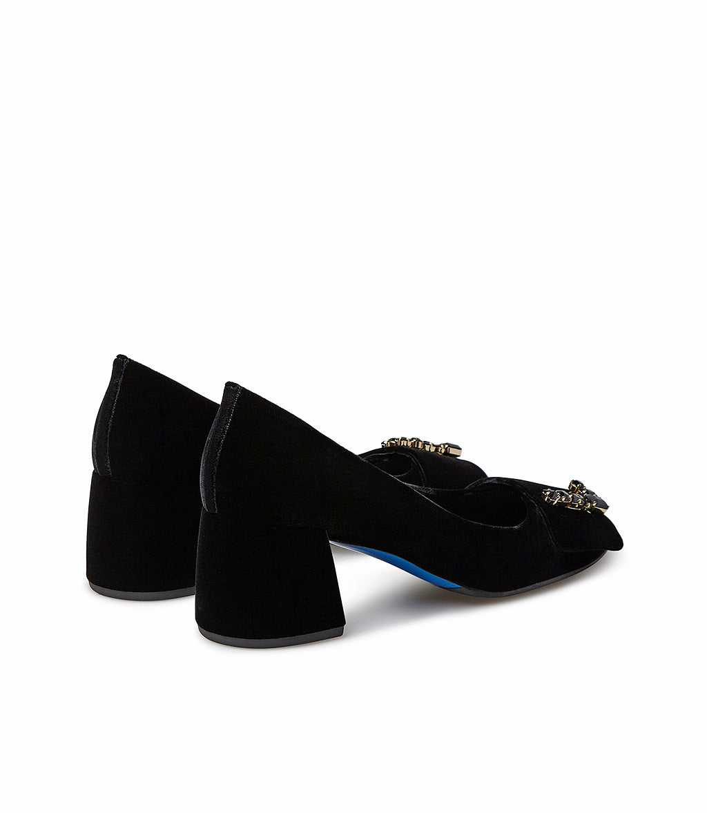 Loriblu Décolleté In Velluto Nero Con Logo Signature In Cristalli