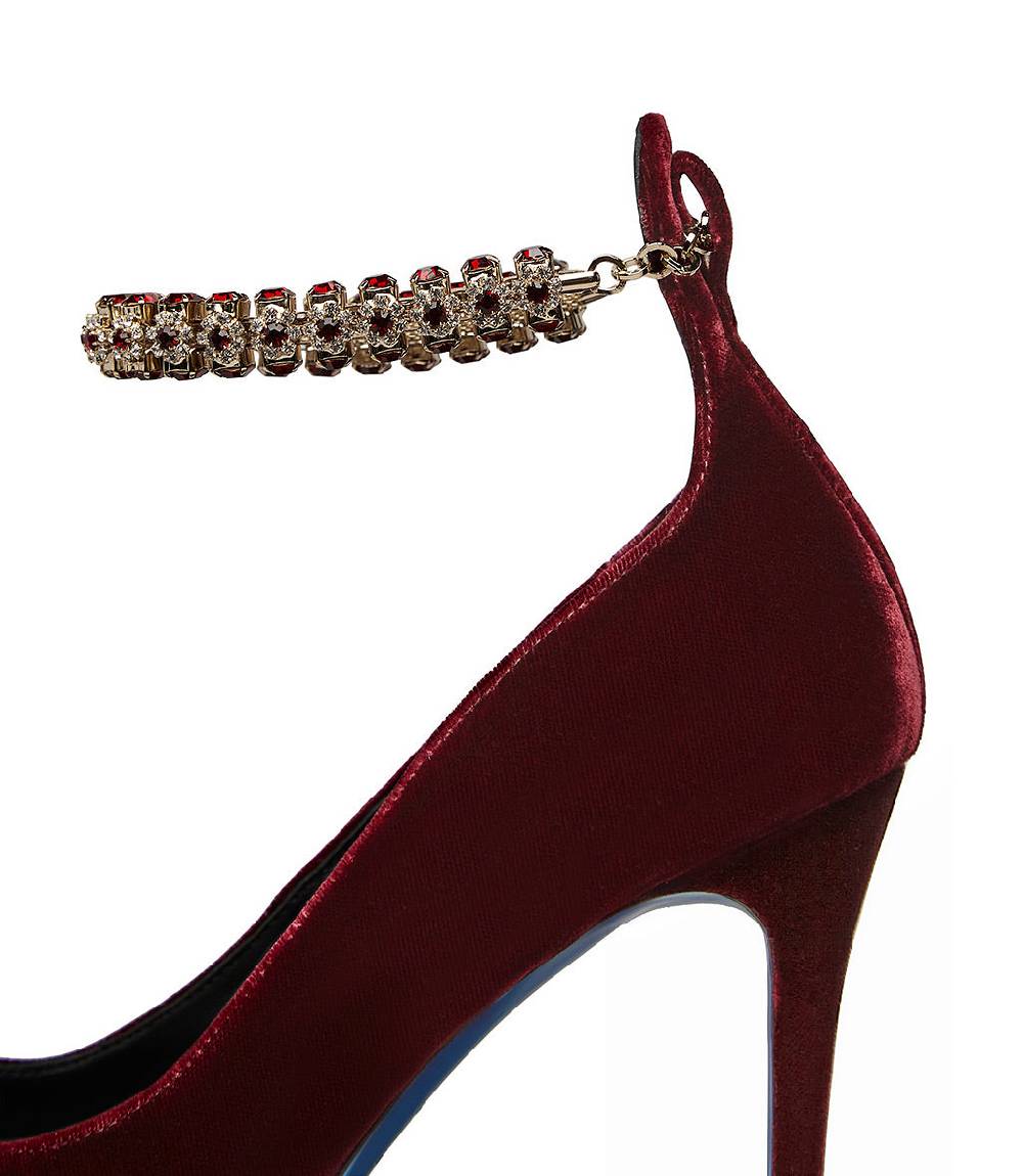 Loriblu Décolleté In Velluto Rosso Rubino Con Cinturino Gioiello