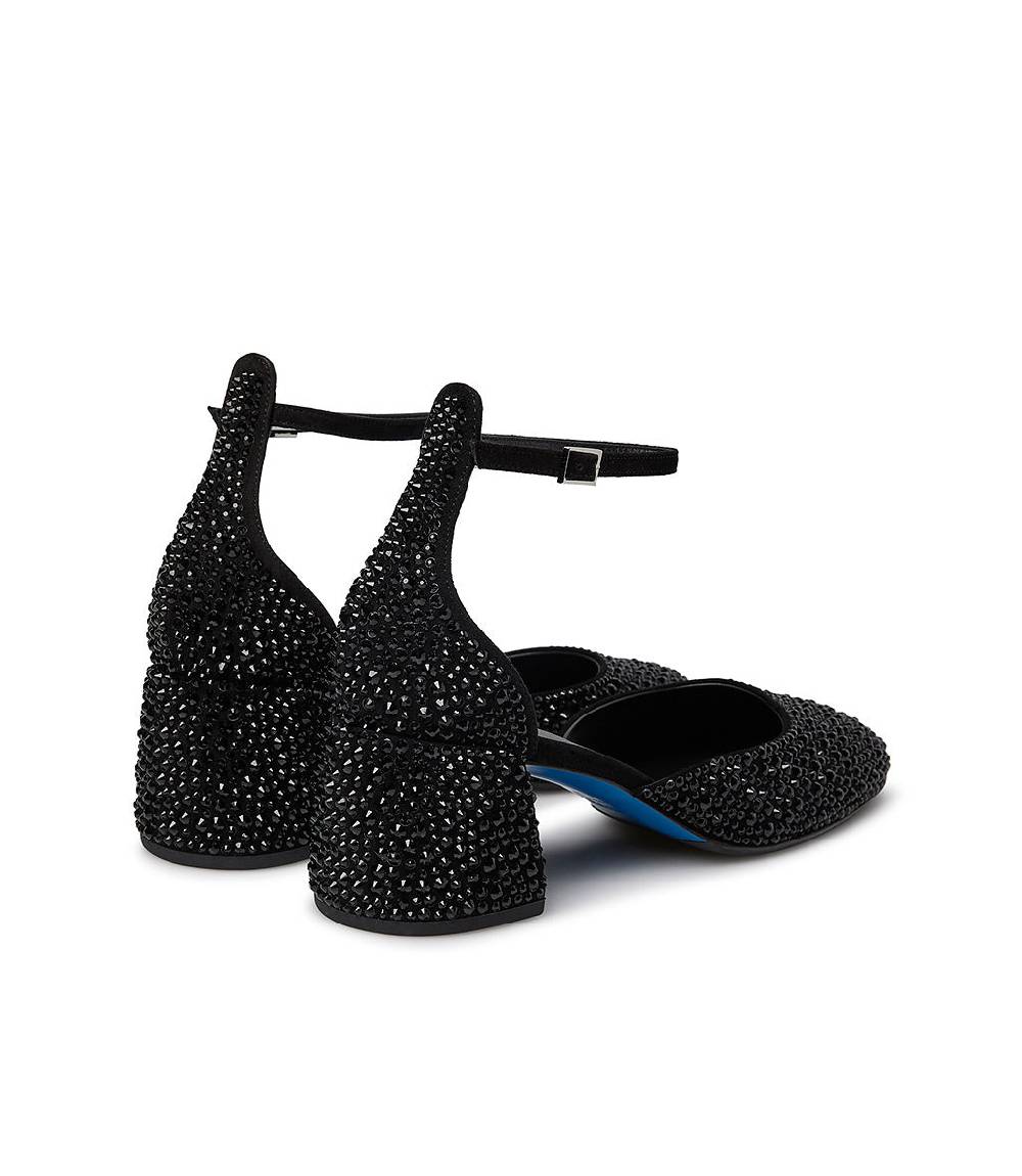 Loriblu Décolleté Mary Jane In Camoscio Nero Con Cristalli All-over