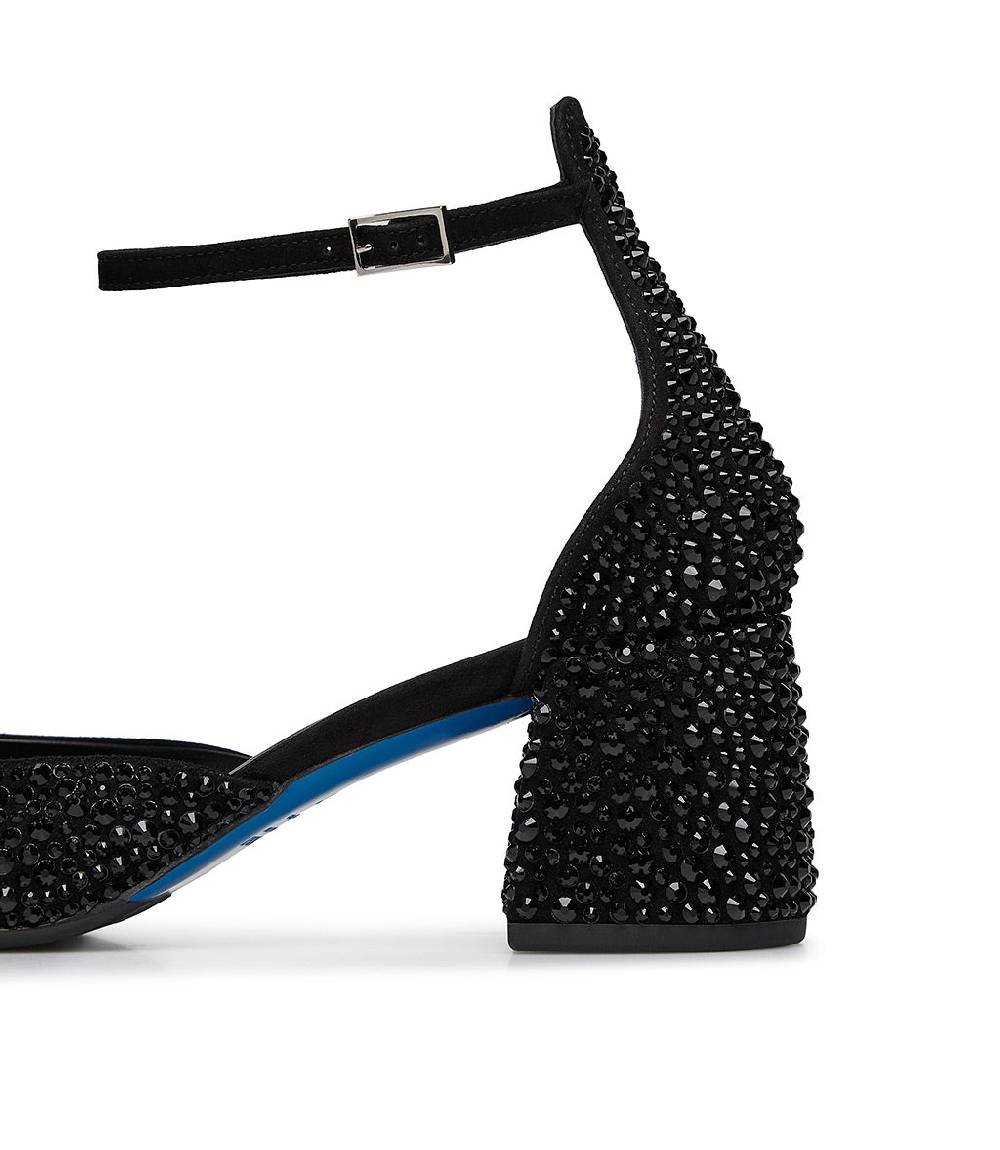 Loriblu Décolleté Mary Jane In Camoscio Nero Con Cristalli All-over