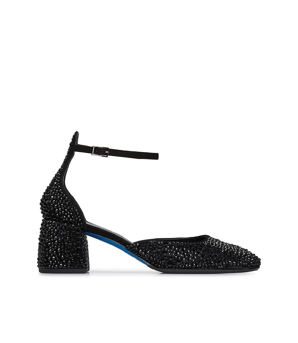 Loriblu Décolleté Mary Jane in camoscio nero con cristalli all-over