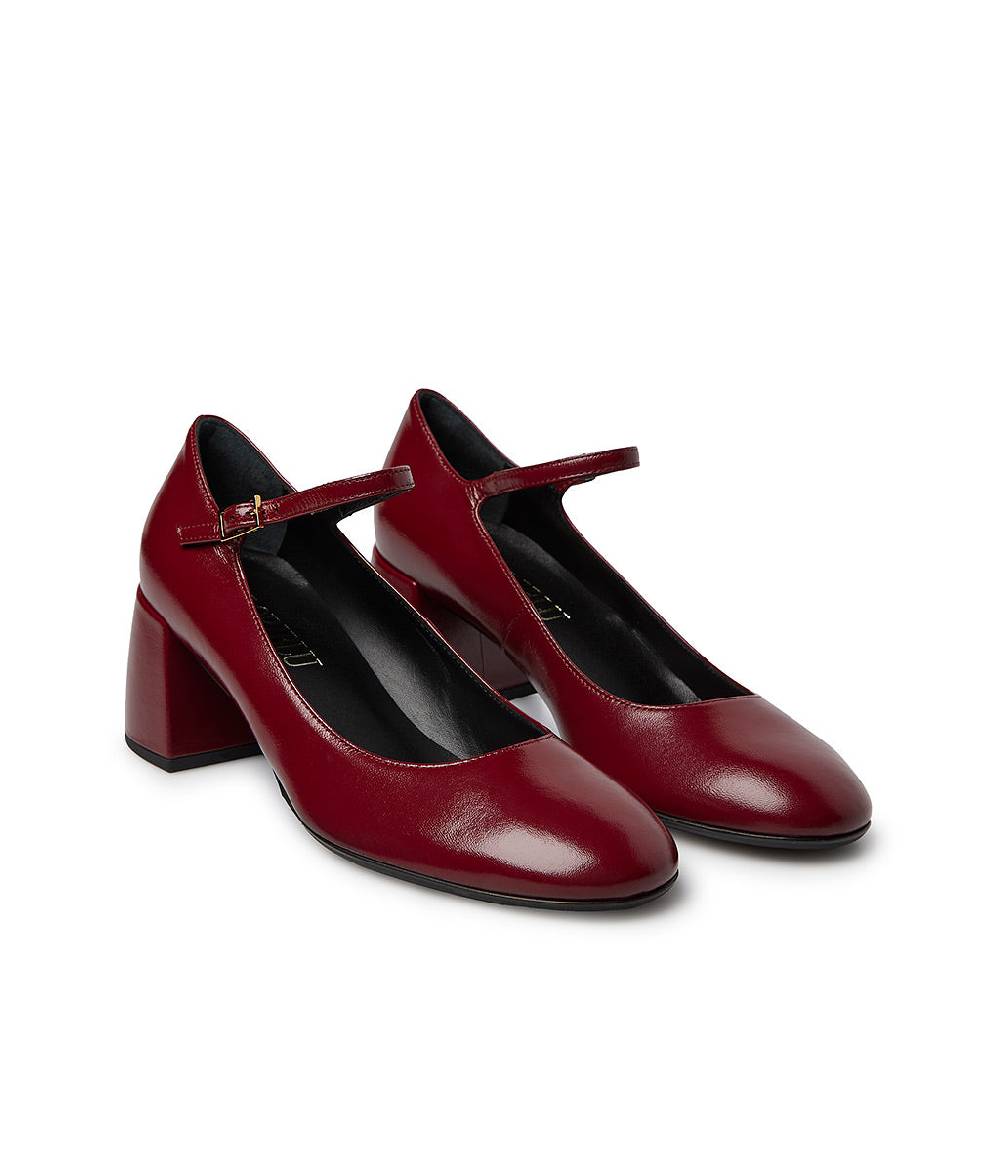 Loriblu Décolleté Mary Jane In Pelle Lucida Bordeaux Con Cinturino