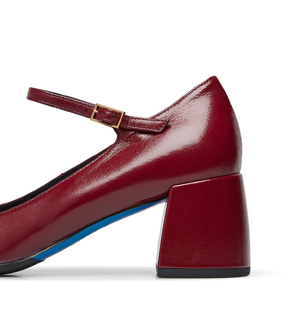 Loriblu Décolleté Mary Jane In Pelle Lucida Bordeaux Con Cinturino