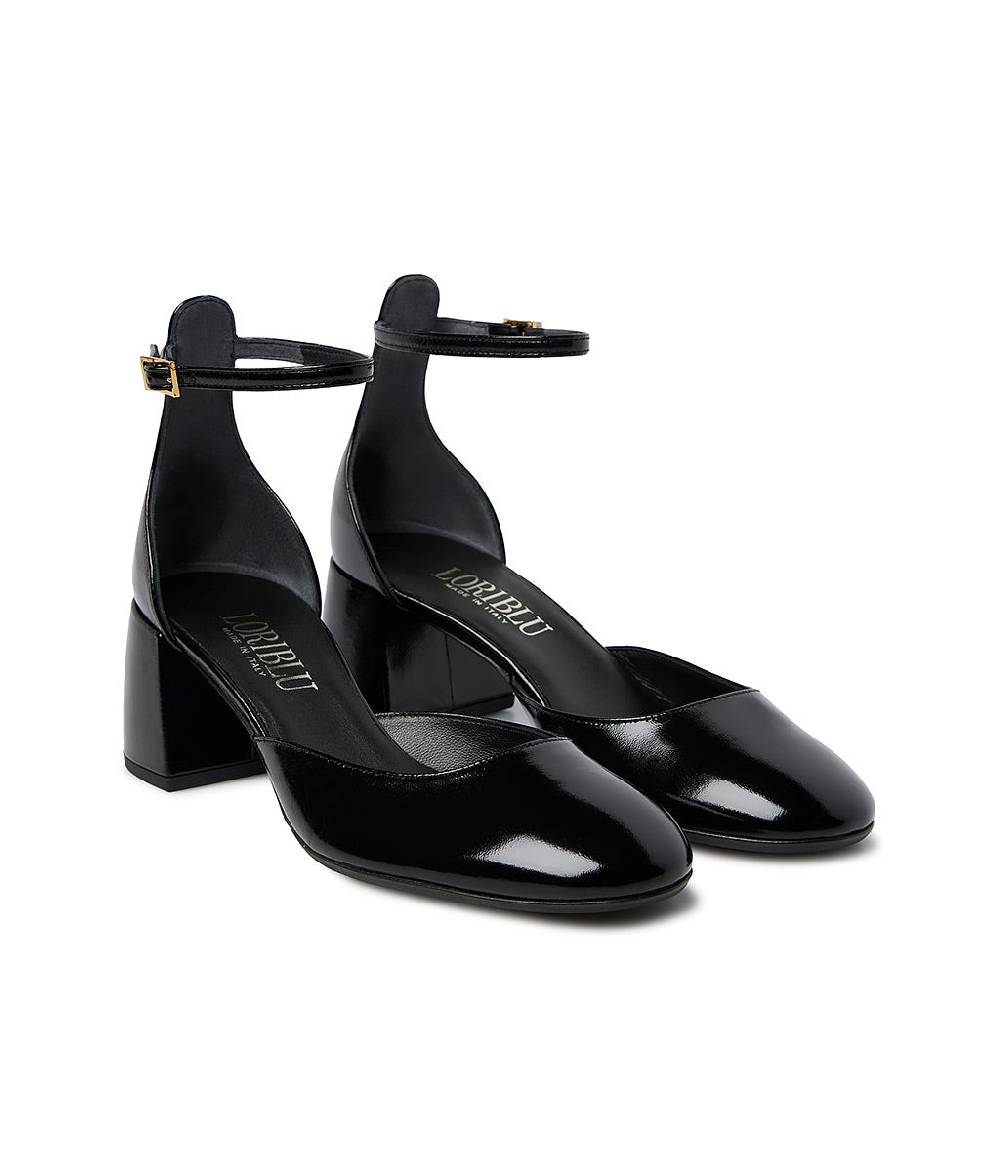 Loriblu Décolleté Mary Jane In Pelle Lucida Nera Con Cinturino