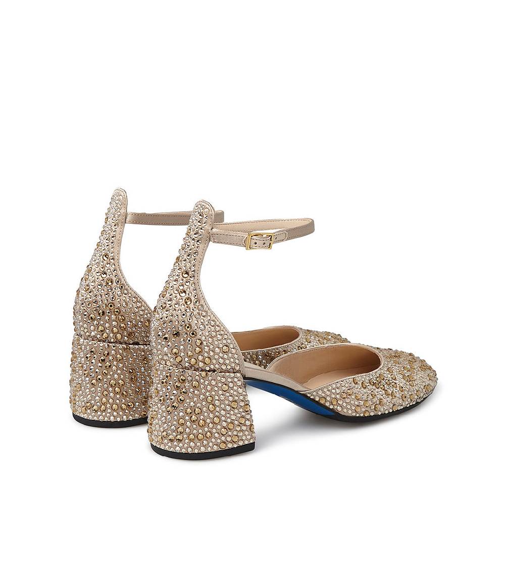 Loriblu Décolleté Mary Jane In Raso Beige Con Cristalli All-over