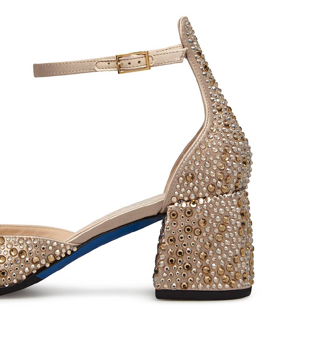 Loriblu Décolleté Mary Jane In Raso Beige Con Cristalli All-over