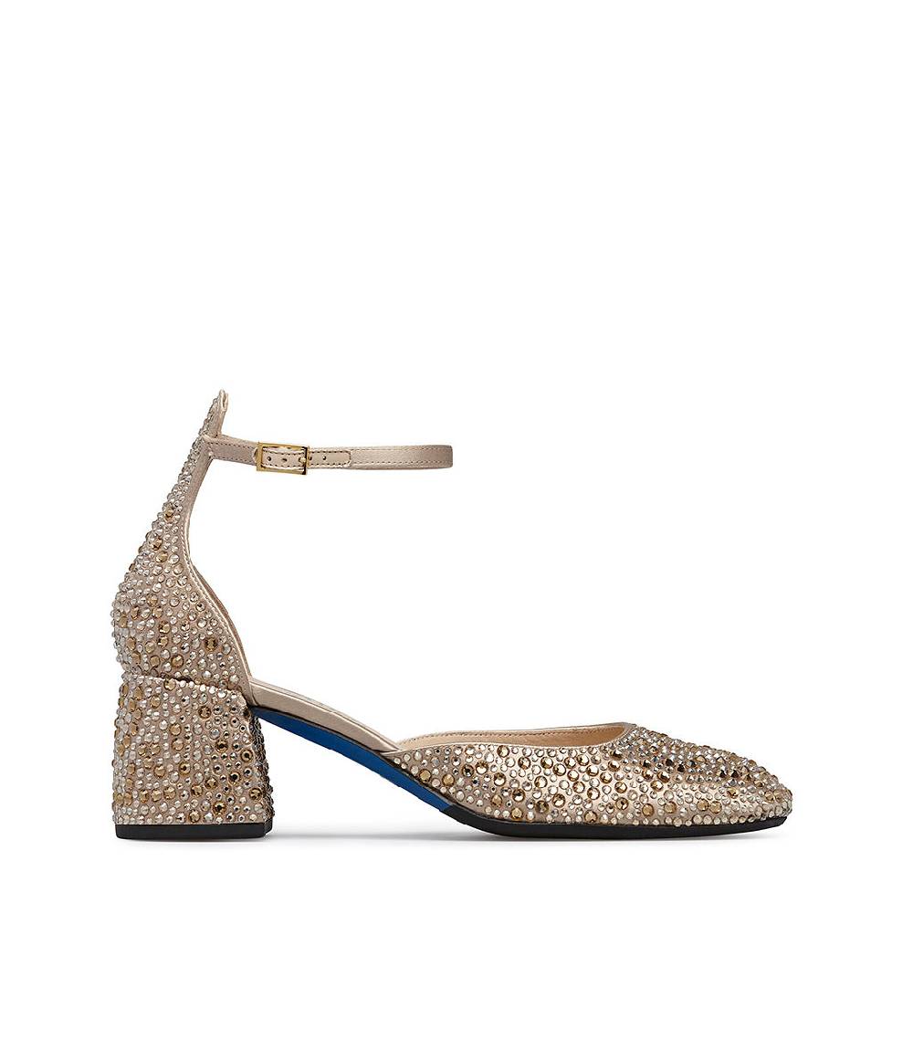 Loriblu Décolleté Mary Jane in raso beige con cristalli all-over