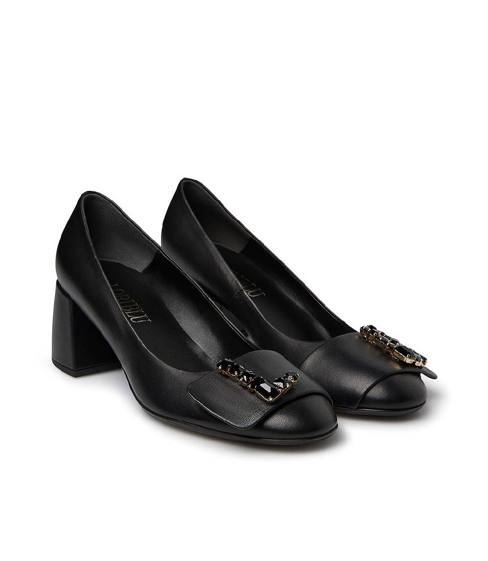 Loriblu Décolleté Nappa Nero Con Logo Signature Cristalli