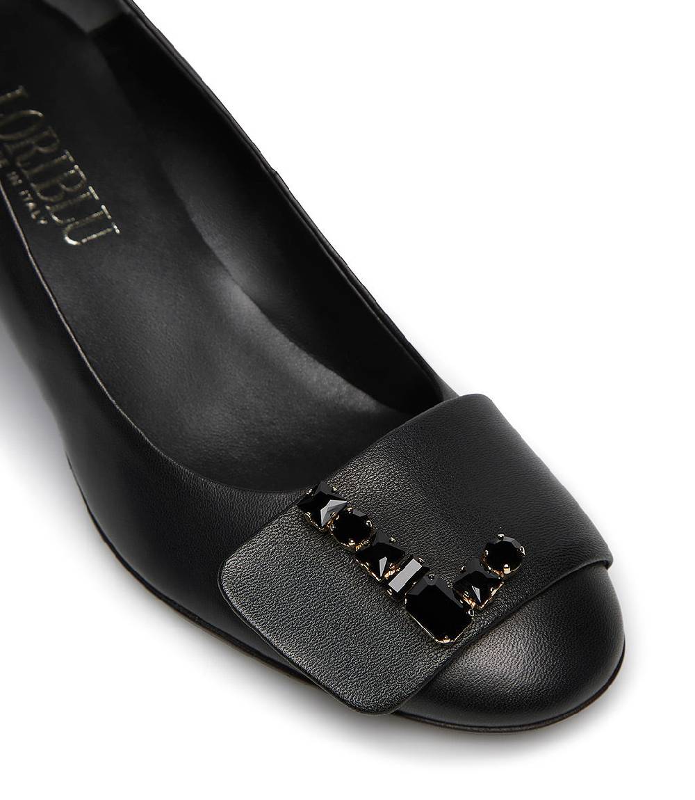 Loriblu Décolleté Nappa Nero Con Logo Signature Cristalli