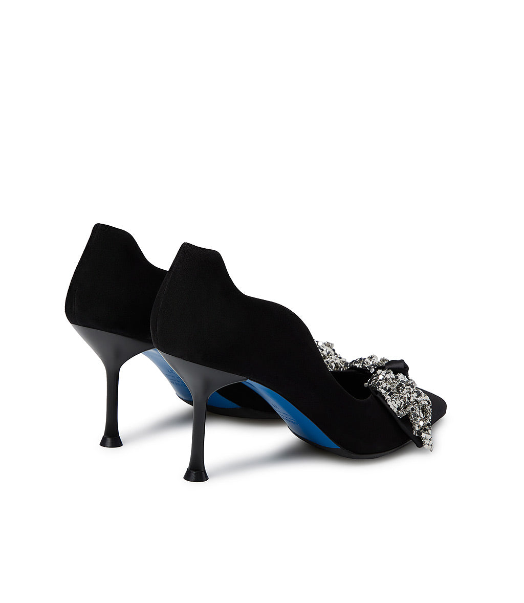 Loriblu Décolleté Onda Camoscio Nero Con Fiocco Full Metal Argento