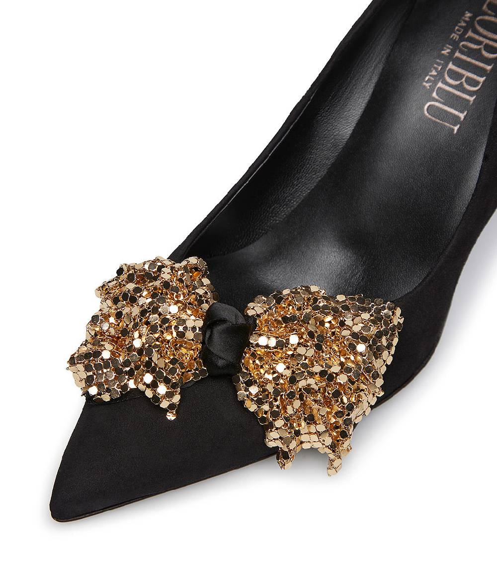 Loriblu Décolleté Onda In Camoscio Nero Con Fiocco Full Metal Oro